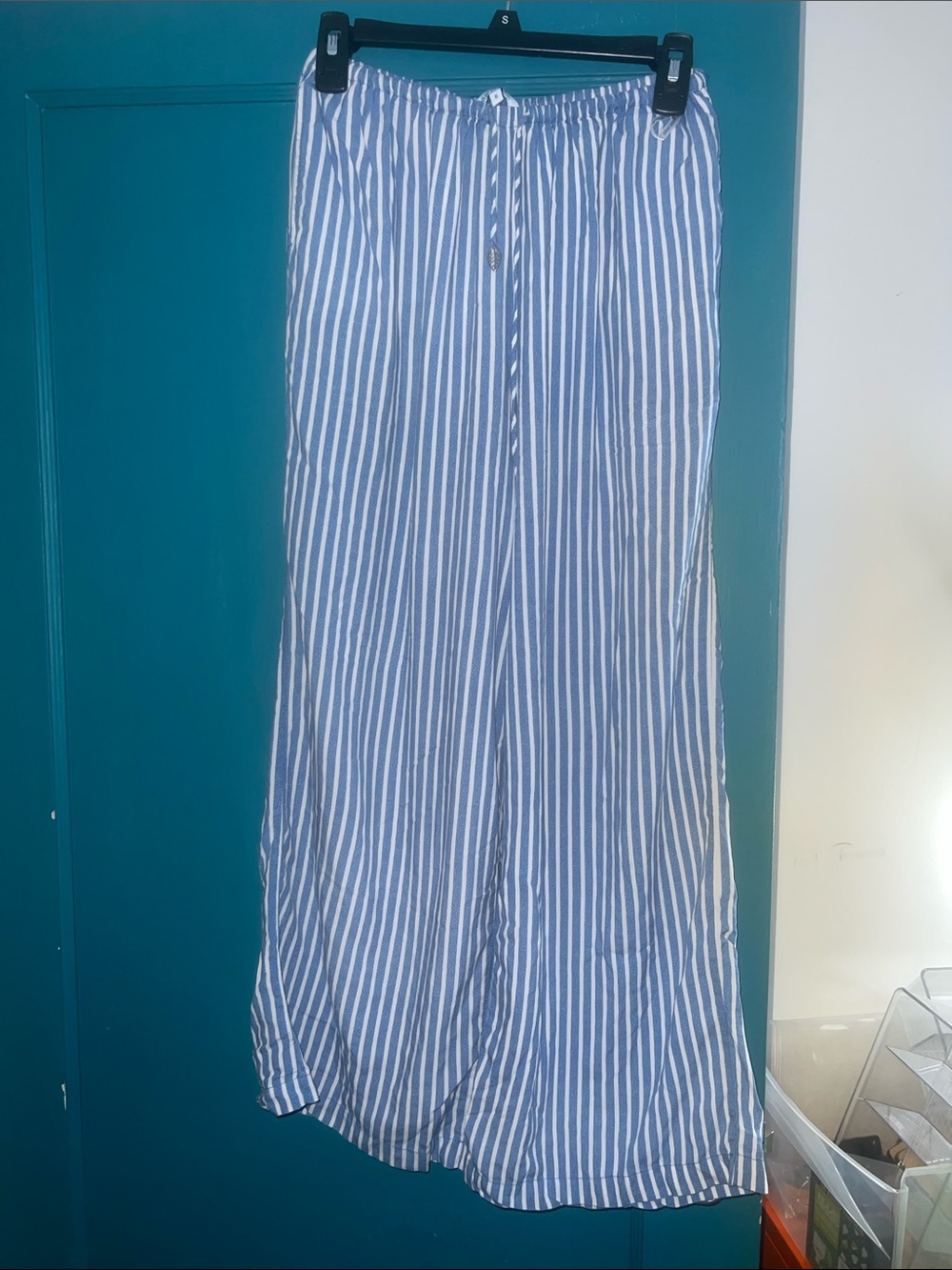 blue island Blue and White Striped Wide-Leg Pants